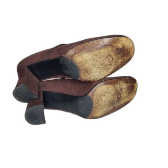 90S Vintage Brown Suede Leather Stuart Weitzman Mary Jane Pumps Block Heels - Picture 4 of 9